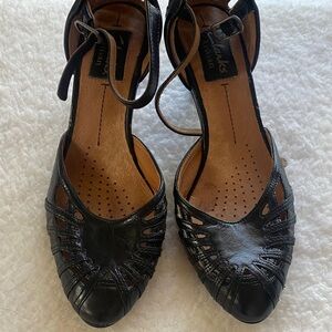 Clarks Black Leather Heeled Sandals